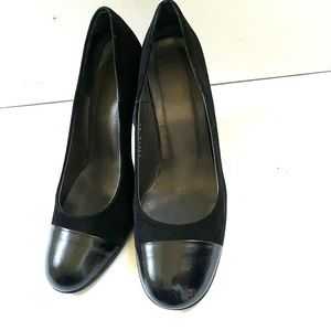 Black Real suede shoes with black patent Leather Capped Toe & heels Eur 40 US9.5